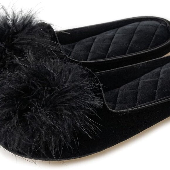 Shoes - Women's Fuzzy Velvet Memory Foam House Slippers Non-Slip Sole Cozy